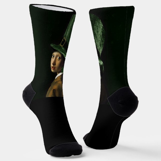 Vermeer Pearl Earring Clover St Patrick's Day Socken (Gewinkelt)
