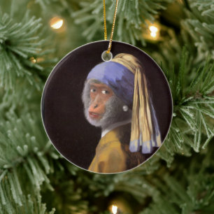 Vermeer Perlenohrring Affe Schimpanse Keramik Ornament