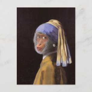 Vermeer Perlenohrring Affe Schimpanse Postkarte