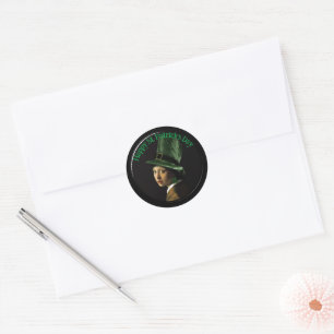 Vermeer Perlenohrring Kleeblatt St. Patrick's Day Runder Aufkleber