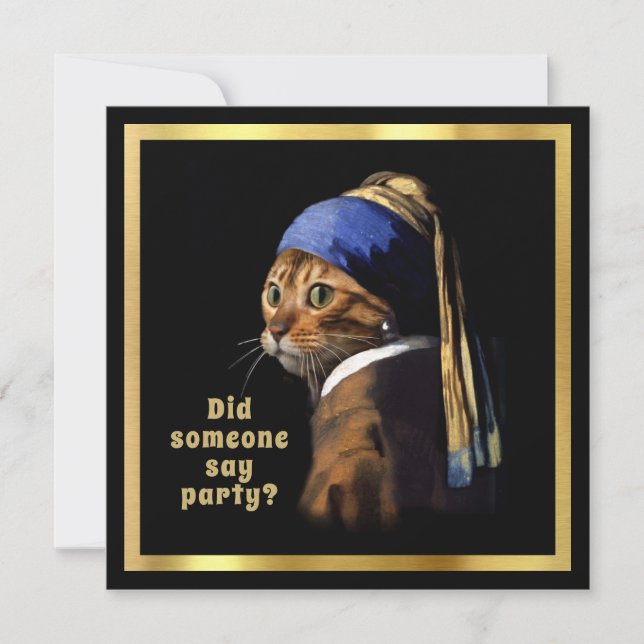 Vermeer Spoof Puss mit einer Perle, die eine Katze Einladung (Vorderseite)