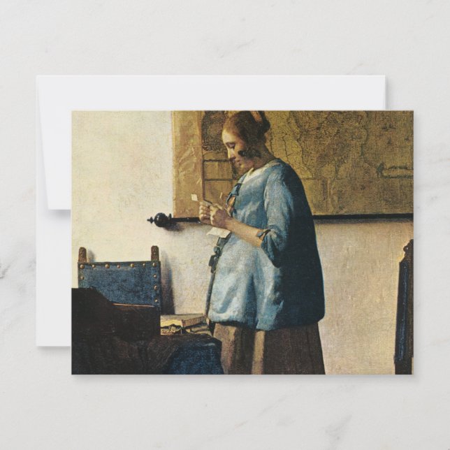 Vermeers Frau in Blue Reading, Brief ca.1665 Einladung (Vorderseite)