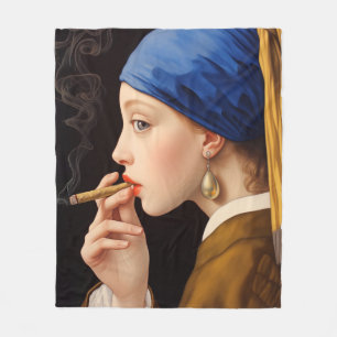 Vermeer's Girl mit Perlenrauchen Fleecedecke
