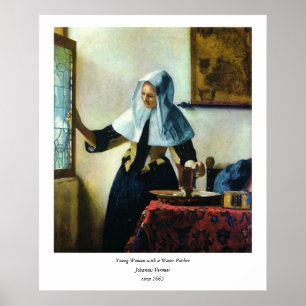 Vermeers junge Frau mit einem Wasserpitcher ca. 16 Poster