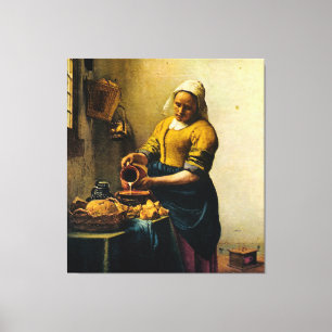Vermeers Magd-auslaufende Milch (circa 1660) Leinwanddruck