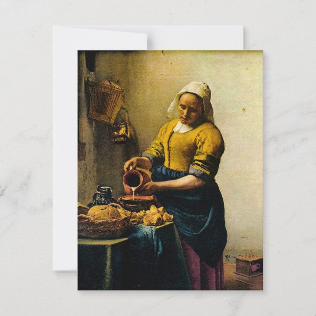 Vermeers Maidservant Pouring Milk (ca. 1660) Einladung (Vorderseite)