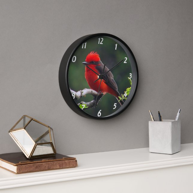 Vermilion Flycatcher Wall Clock Wanduhr (Büro)