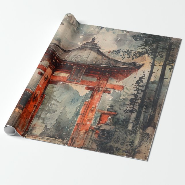 Vermilion Mountain Gate Tuschwaschung Geschenkpapier (Ungerollt)