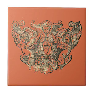 Vermillion – Angels – Coat of arms Emblem baroque Fliese