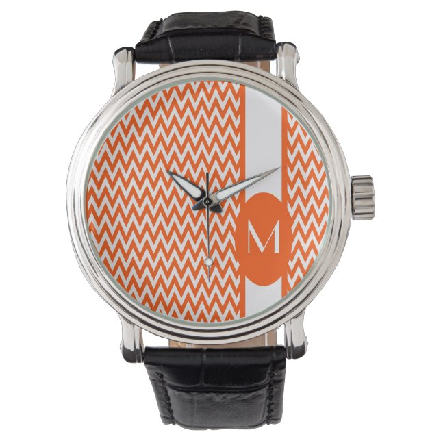 Vermillion Elegantes Zickzack Design mit Monogramm Armbanduhr (Vorderseite)