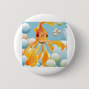 Vermillion Goldfish in Pastelblase Wasser Button