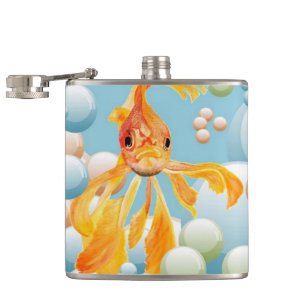 Vermillion Goldfish in Pastelblase Wasser Flachmann