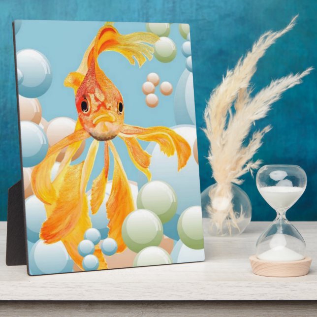 Vermillion Goldfish in Pastelblase Wasser Fotoplatte (Seite)