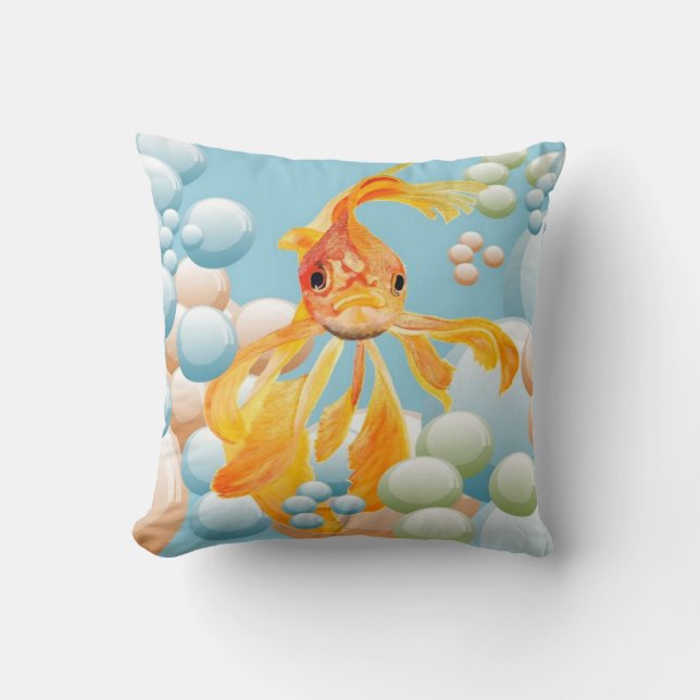 Vermillion Goldfish in Pastelblase Wasser Kissen (Vorderseite)