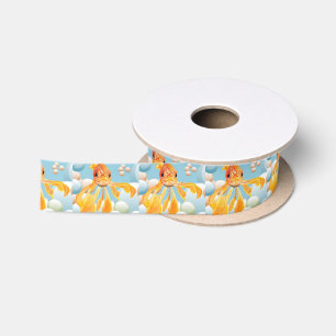 Vermillion Goldfish in Pastelblase Wasser Satinband
