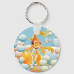 Vermillion Goldfish in Pastelblase Wasser Schlüsselanhänger