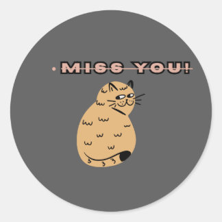 Vermisse dich süße Katze Illustration | Lustige tr Runder Aufkleber