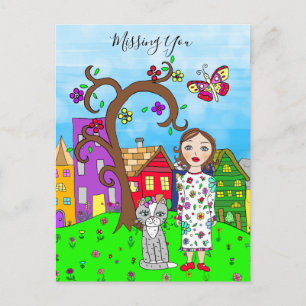 Vermisse dich, whimsi lady und Katzenfreundschaft Postkarte