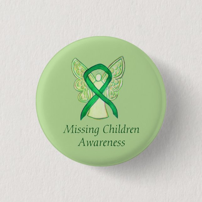 Vermisst Children Green Awareness Ribbon Angel But Button (Vorderseite)