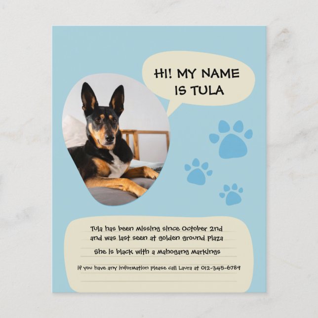 Vermisst Hund Modernes Blue Foto Poster Flyer (Vorne)
