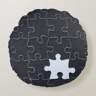 Vermisst Jigsaw Puzzle Piece schwarz Rundes Kissen