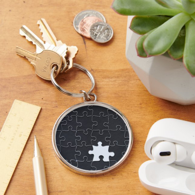 Vermisst Jigsaw Puzzle Piece schwarz Schlüsselanhänger (Schreibtisch)