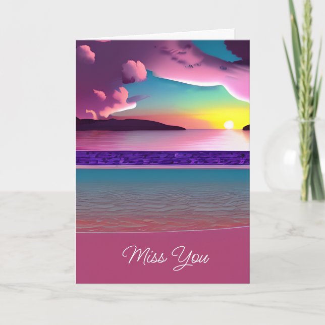 Vermisst | Meereswellen, rosa Sand und Sonnenunter Karte (Vorderseite)
