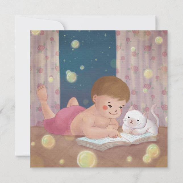 Vermisst Sie: Junge und Katze Illustration Einladung (Vorderseite)