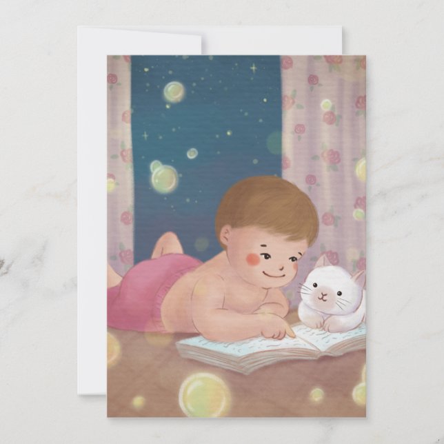 Vermisst Sie: Junge und Katze Illustration Einladung (Vorderseite)