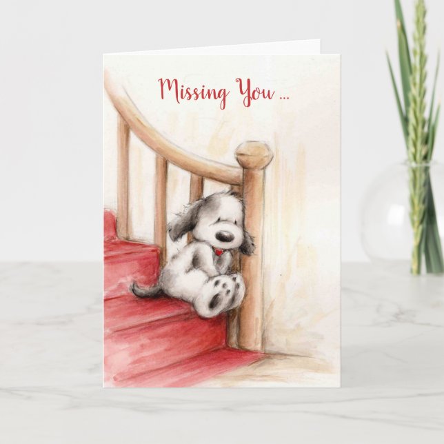 Vermisst Sie, Sad Dog Gewartet auf Treppen Karte (Vorderseite)