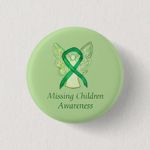 Vermisste Kinder Grünes Bewusstsein Ribbon Engel Button