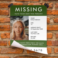 Vermisste Person | Modernes Green Foto Poster Flye