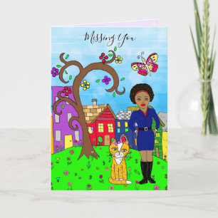 Vermissten Sie, Whimsical Lady and Cat Friendship Karte