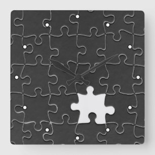 Vermisstes Jigsaw Puzzle Schwarz mit Punkten Quadratische Wanduhr