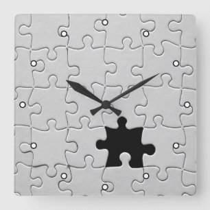 Vermisstes Jigsaw Puzzle Stück Weiß mit Punkten Quadratische Wanduhr