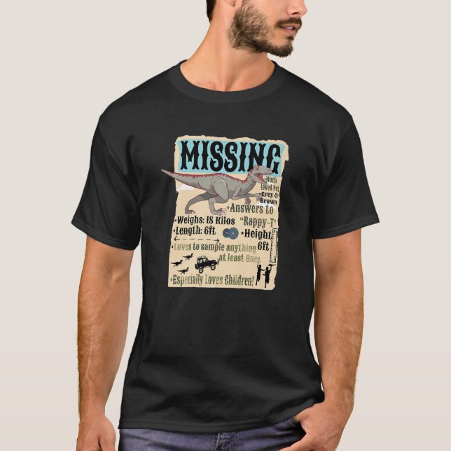 Vermisstes Tier Velociraptor Funny Raptor Dinosaur T-Shirt (Vorderseite)