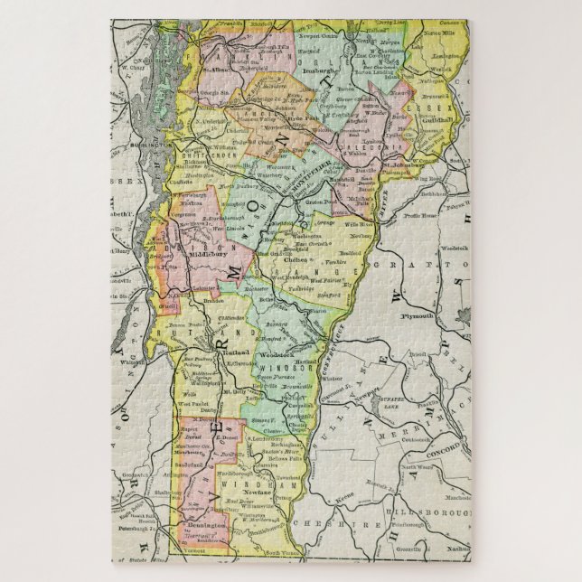 Vermont Cities & Roads Farbenfrohe Karte (Vertikal)