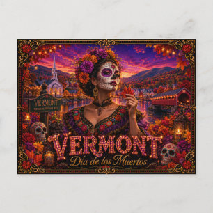 Vermont Día de los Muertos Retro Postkarte