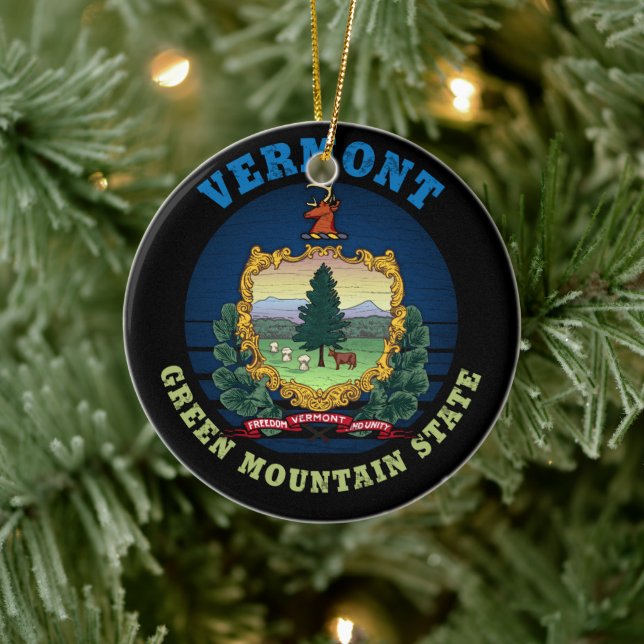 VERMONT GREEN BERGSTAAT FLAG KERAMIK ORNAMENT (Baum)