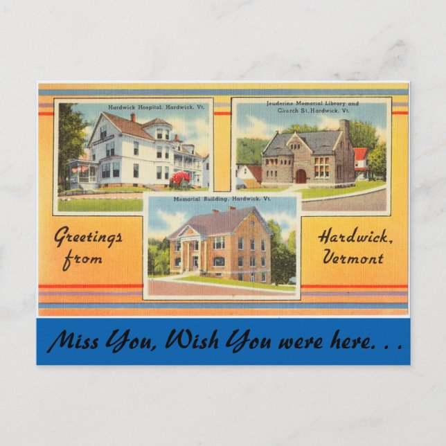 Vermont, Grüße von Hardwick Postkarte (Vorderseite)