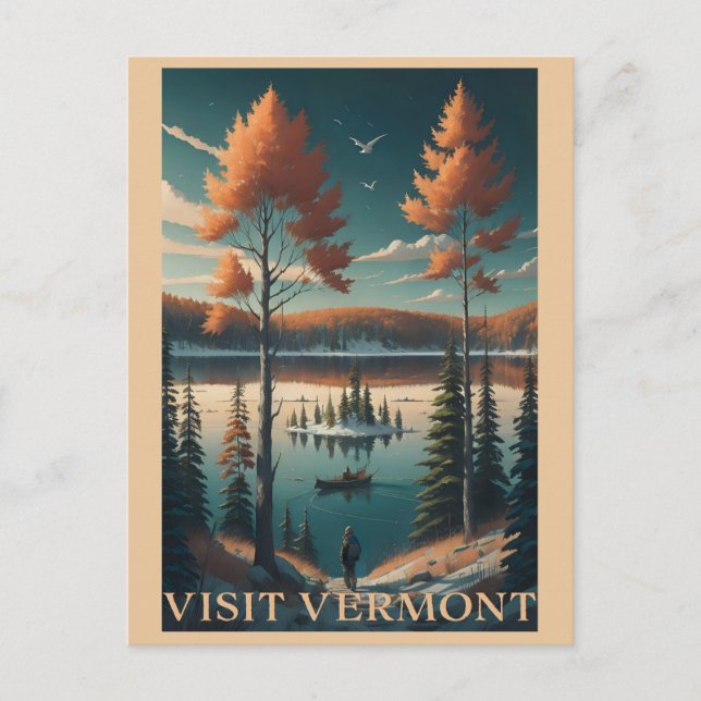 Vermont Herbst Winter Illustration Reisen Postkarte (Vorderseite)
