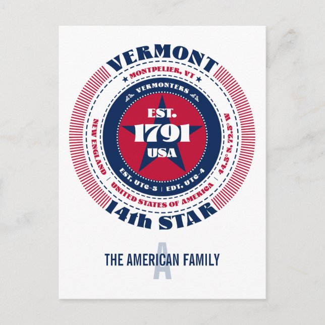 Vermont, Montpelier, VT, Patriotic, Monogramm Postkarte (Vorderseite)