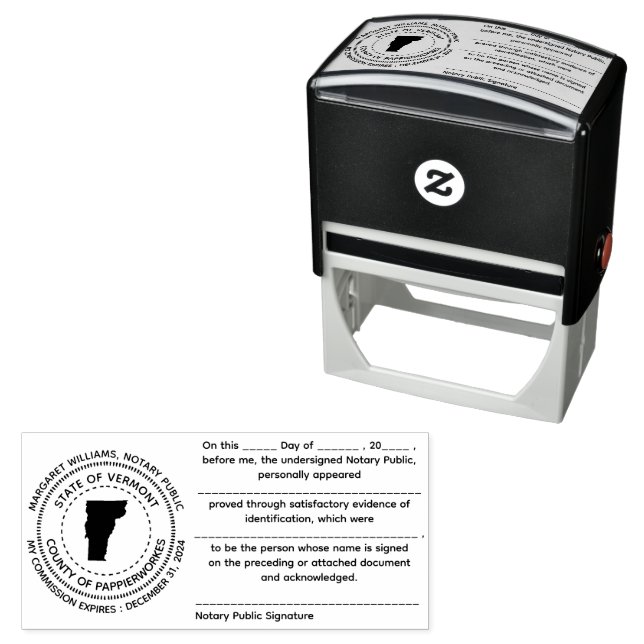 Vermont Notary Public Recognition Briefmarke Permastempel (Beispiel)