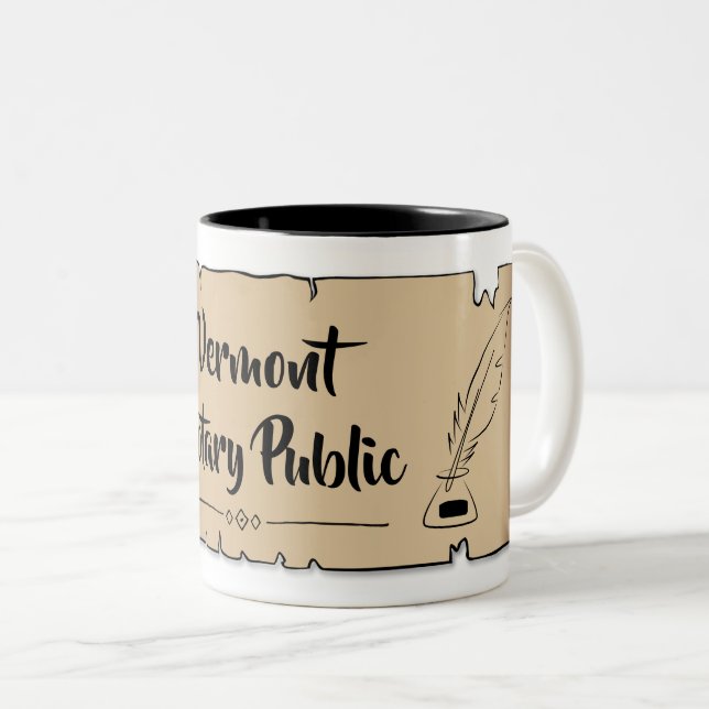 Vermont Notary Public Scroll Feather Quill Zweifarbige Tasse (VorderseiteRechts)