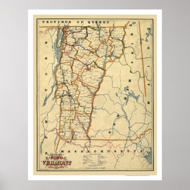 Vermont Railroad & Town Map 1896 Poster (Vorne)