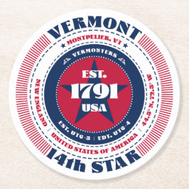 Vermont Red White Blue Typografie Runder Pappuntersetzer