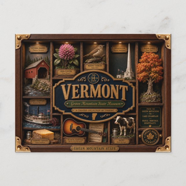 Vermont Shadow Box 3D Figurine Staat Postkarte (Vorderseite)