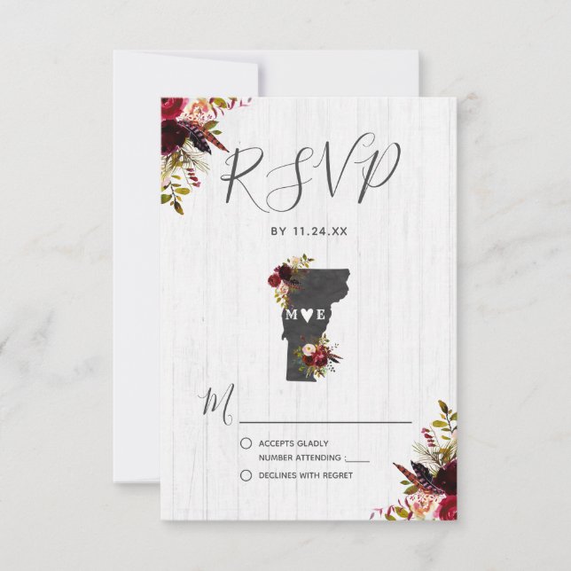 Vermont Staat Destination Rustic Wedding RSVP Karte (Vorderseite)
