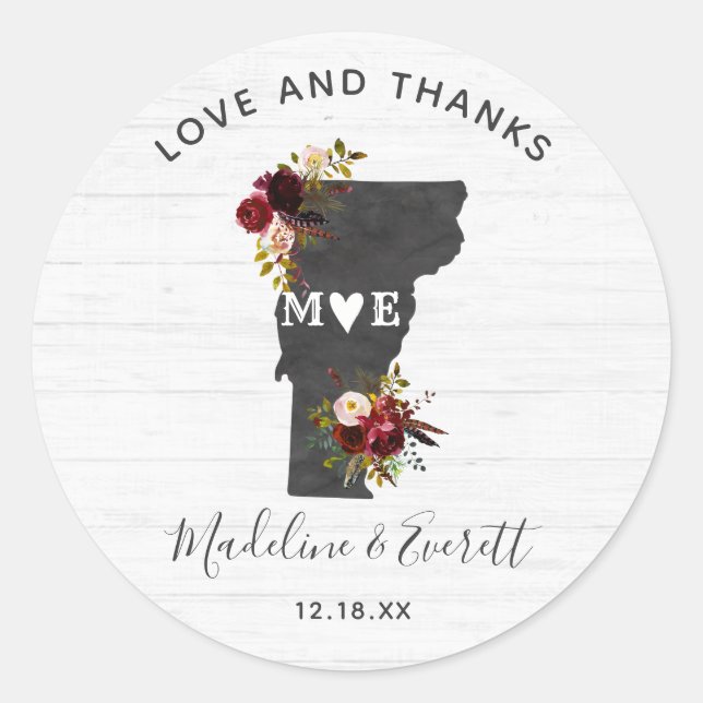 Vermont Staat Destination Rustic Wedding Vielen Da Runder Aufkleber (Vorderseite)