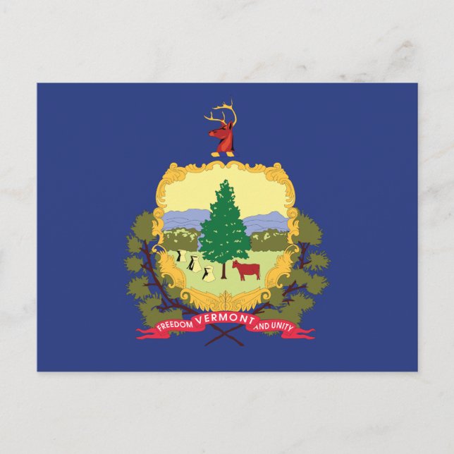 Vermont State Flag Pine Tree Cow Maple Mountain Postkarte (Vorderseite)